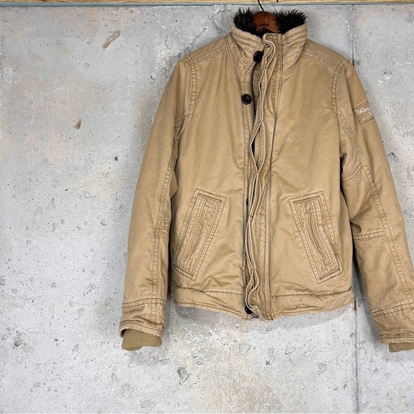 Abercrombie y2k khaki tan Sherpa fur bomber jacket small men women - Picture 1 of 9